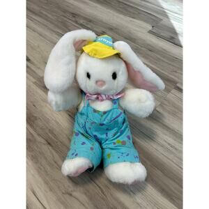 Hallmark Crayola 1990 Vintage White & Pink Bunny with Hat, Overalls & Bandana